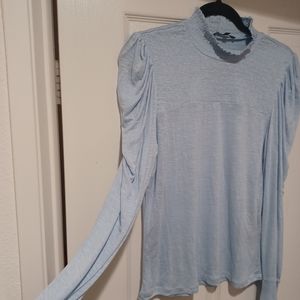 7 FOR ALL MANKIND BABY BLUE PUFF SHOULDER MOCK NECK RAYON TOP100% RAYON NEW